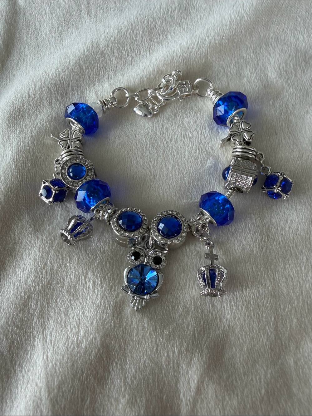Blue Crystal Charm Bracelet - Silver Tone Women’s Jewelry